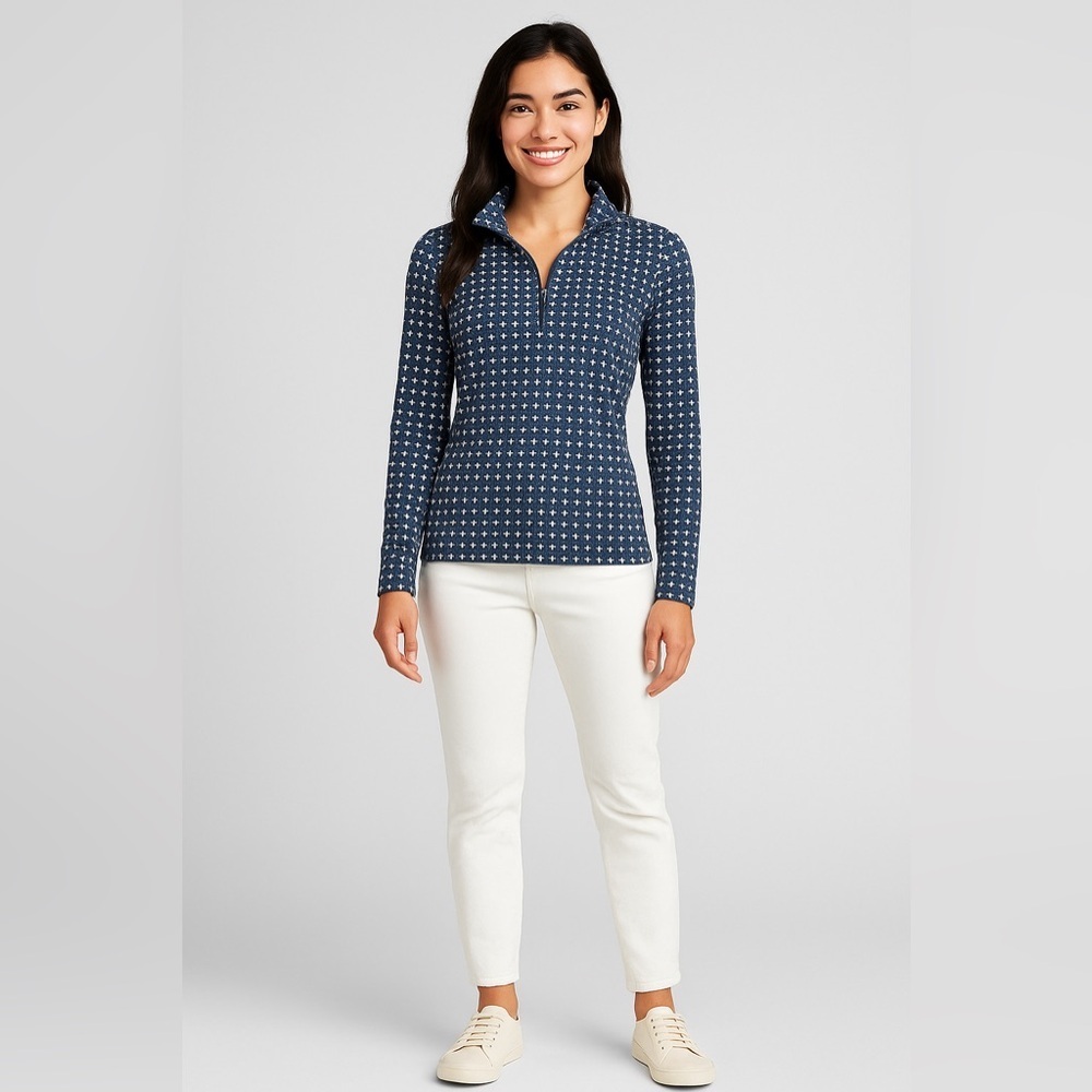 🌸 Lands’ End Women’s XS Blue Floral Quarter-Zip Top 🌸